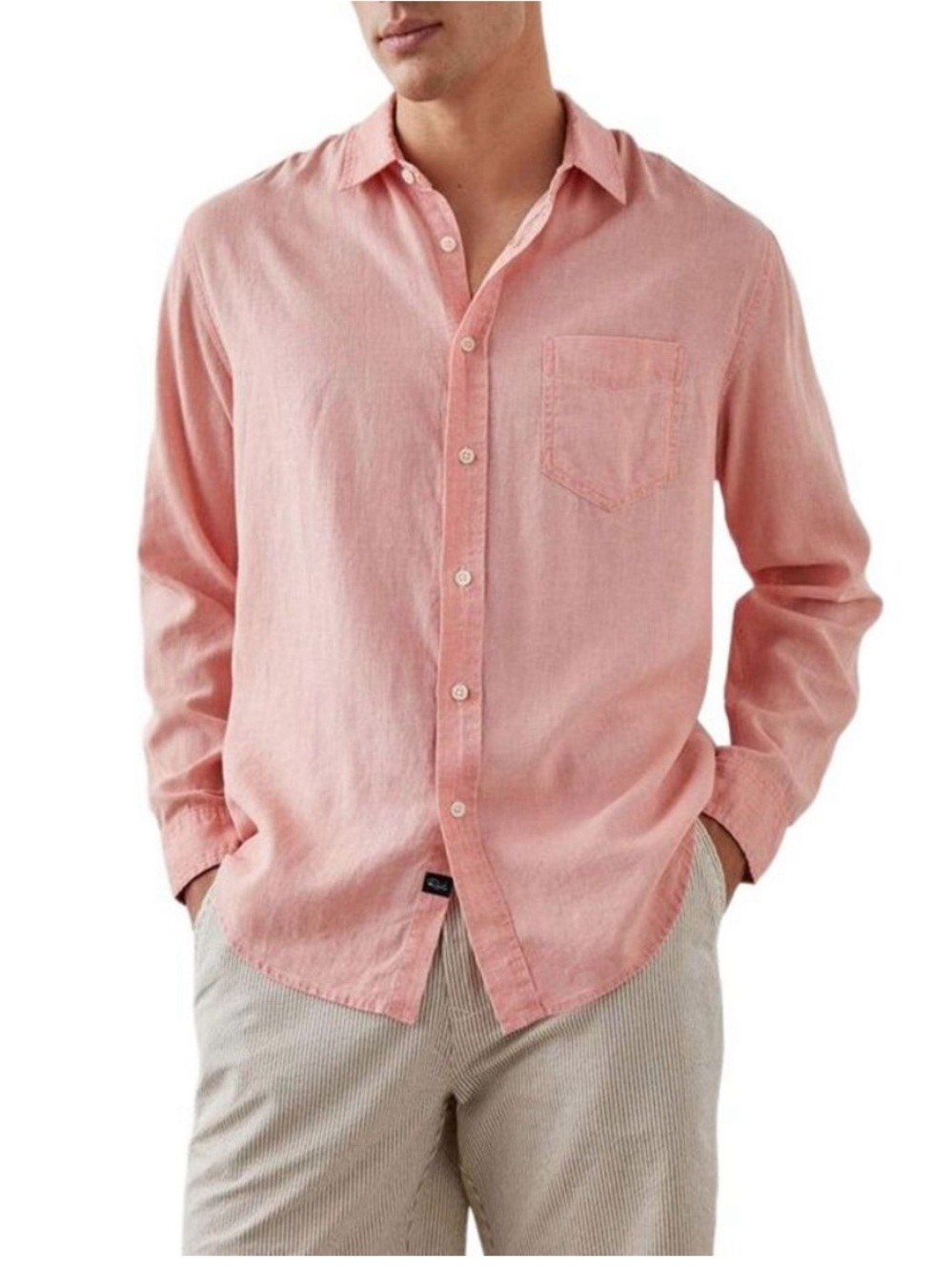 Rails Men’s Mykonos Linen Blend Button-Up Shirt Sz Medium In Desert Rose- EUC